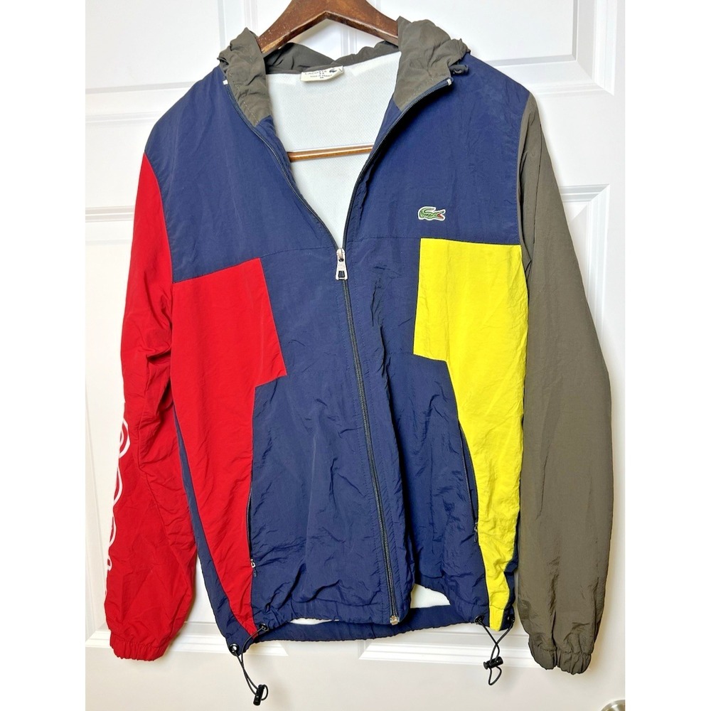 Vintage Lacoste‎ Windbreaker Made in France Med Colorblock Red Navy Yellow Rare